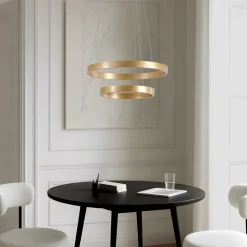 Lucande LED-hængelampe Yonam, Ø 60 cm, 2 lyskilder, guld, CCT