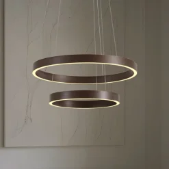 Lucande Pendellamper>LED-hængelampe Yonam, Ø 60 cm, 2 lyskilder, brun, CCT