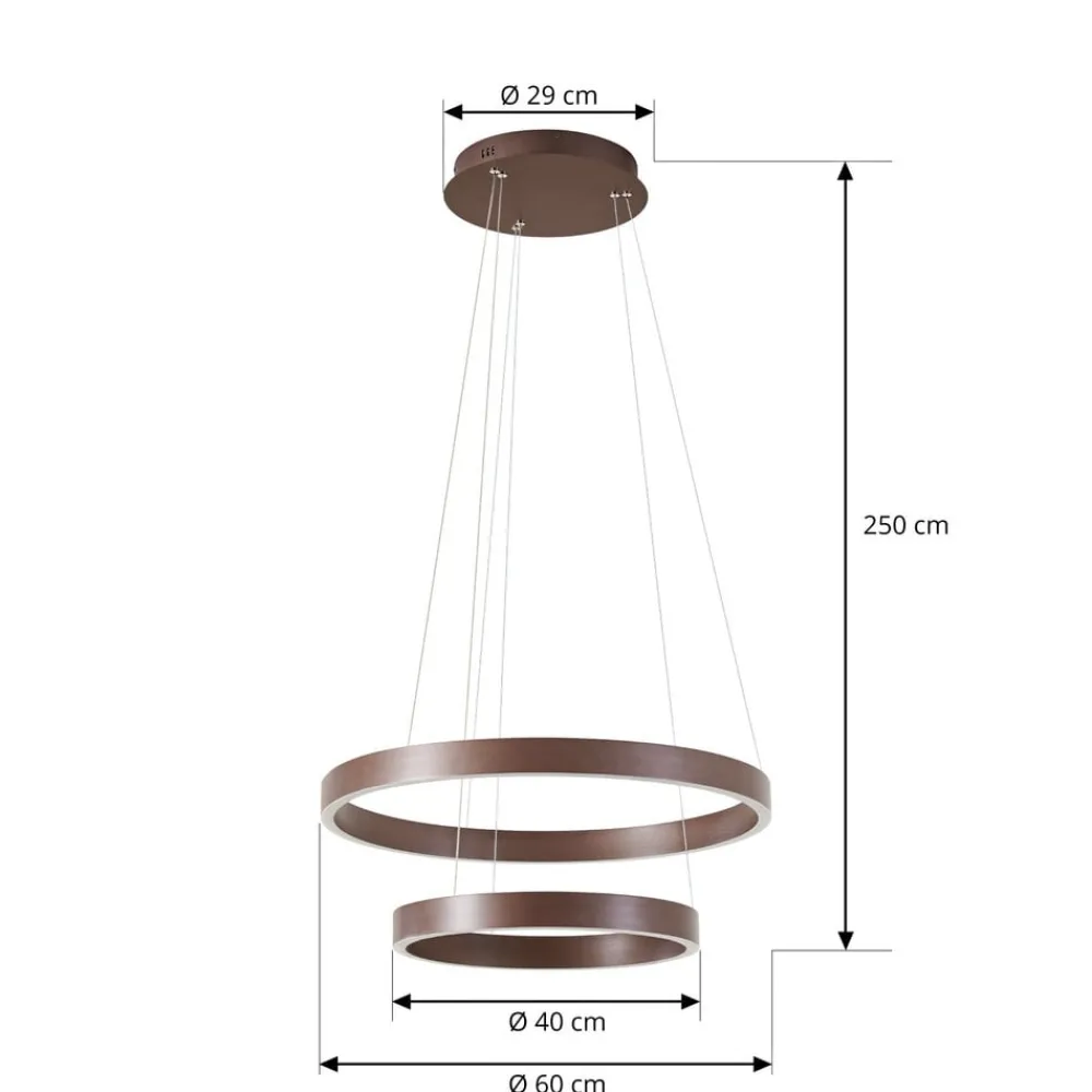 Lucande Pendellamper>LED-hængelampe Yonam, Ø 60 cm, 2 lyskilder, brun, CCT