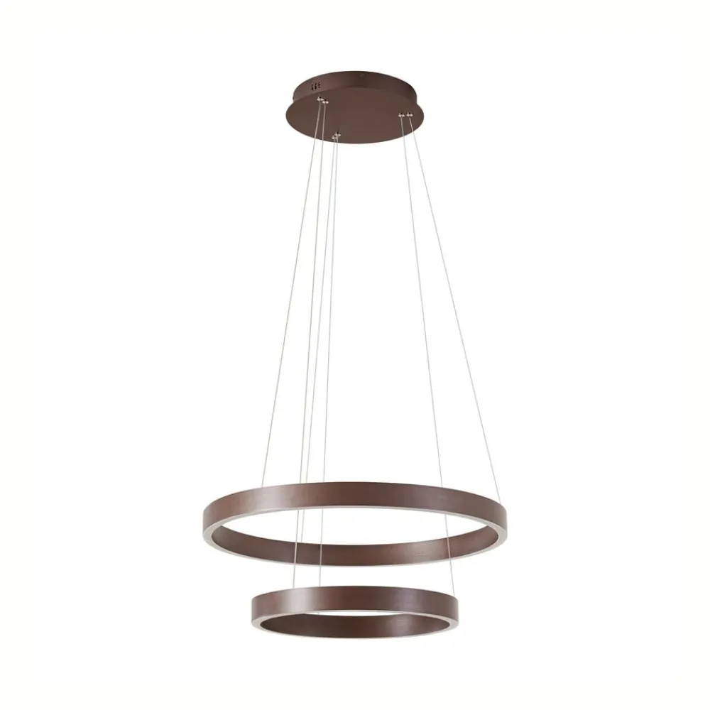 Lucande Pendellamper>LED-hængelampe Yonam, Ø 60 cm, 2 lyskilder, brun, CCT