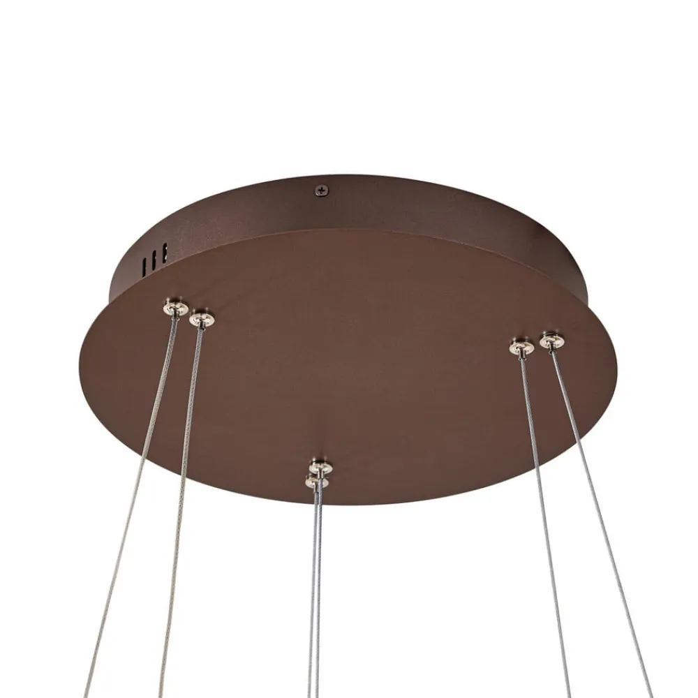 Lucande Pendellamper>LED-hængelampe Yonam, Ø 60 cm, 2 lyskilder, brun, CCT