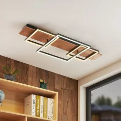 Lucande LED-loftlampe Chariska, 95 cm, sort, træ, CCT