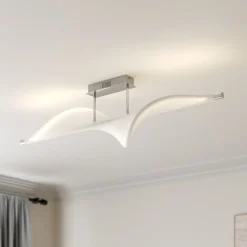 Lucande LED-loftlampe Edano, 122 cm, hvid, tekstil, dæmpbar