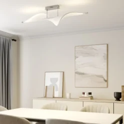 Lucande LED-loftlampe Edano, 122 cm, hvid, tekstil, dæmpbar