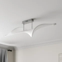 Lucande LED-loftlampe Edano, 122 cm, hvid, tekstil, dæmpbar