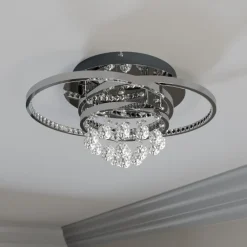 LED-loftlampe Keely, kromfarvet, krystal, 45 cm^Lucande Discount