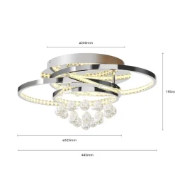 LED-loftlampe Keely, kromfarvet, krystal, 45 cm^Lucande Discount