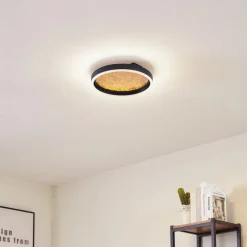 Lucande LED-loftlampe Menulis, sort/guld, PC, Ø 30 cm