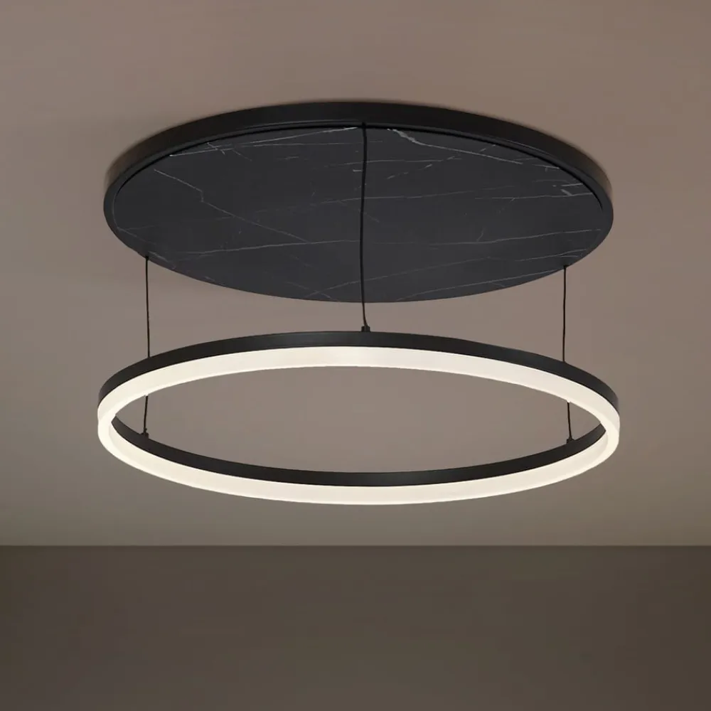 LED-loftlampe Orven, sort/marmor, Ø 50 cm, dæmpbar.^Lucande Outlet