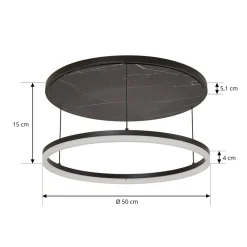 LED-loftlampe Orven, sort/marmor, Ø 50 cm, dæmpbar.^Lucande Outlet