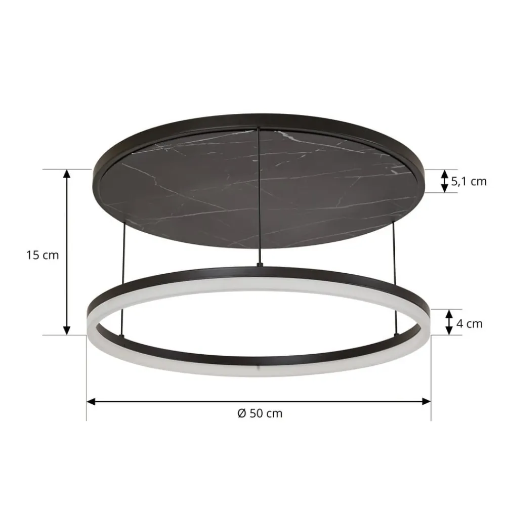 LED-loftlampe Orven, sort/marmor, Ø 50 cm, dæmpbar.^Lucande Outlet