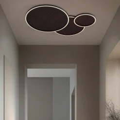 Lucande LED-loftslampe Orven, sort/træ, 80 cm, dæmpbar