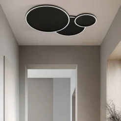 Lucande LED-loftslampe Orven, sort/træ, 80 cm, dæmpbar