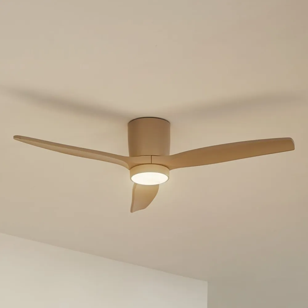 Lucande LED-loftventilator Sorin, beige, DC, støjsvag, IP44