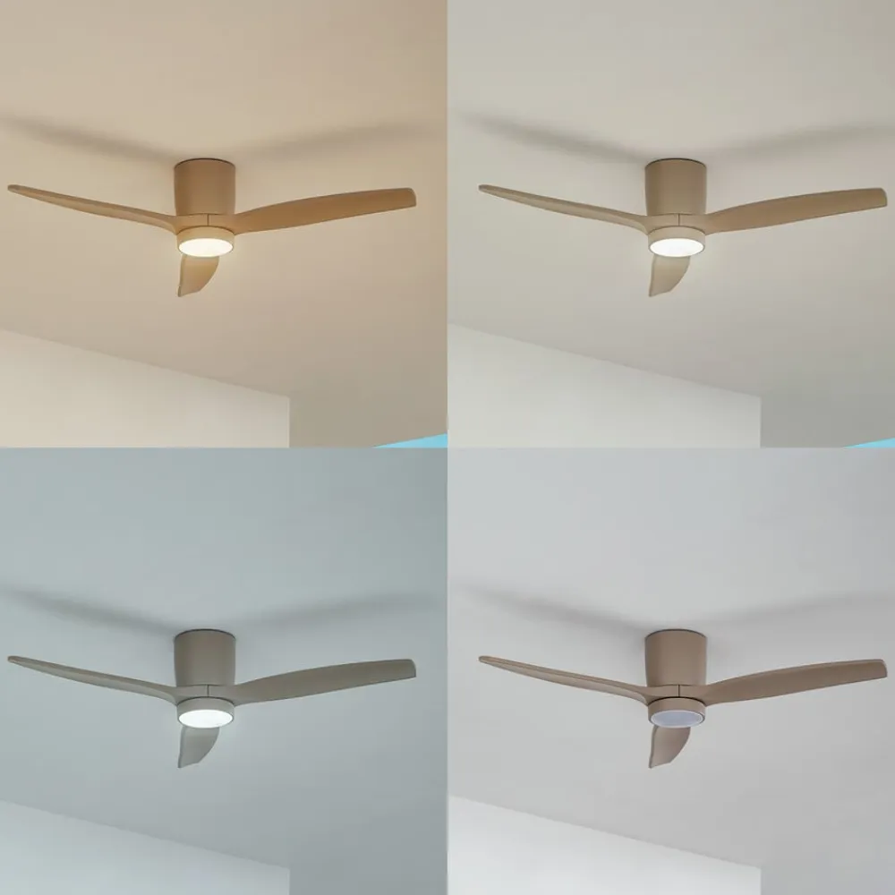 Lucande LED-loftventilator Sorin, beige, DC, støjsvag, IP44