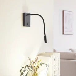 Lucande Væglamper|Væglamper>LED-læselampe Hetti, sort, metal, 14 cm høj