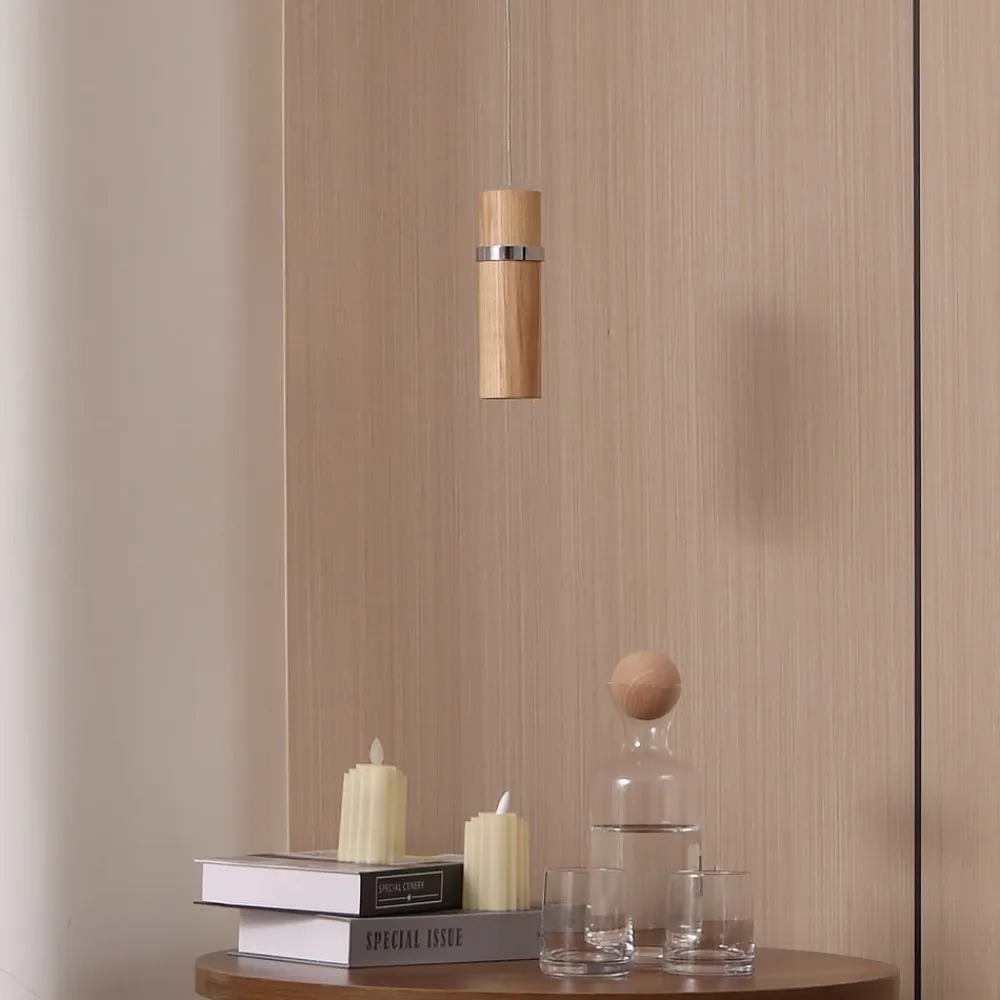 LED-pendel Nojus, træ, op/ned, Ø 6 cm^Lucande Discount