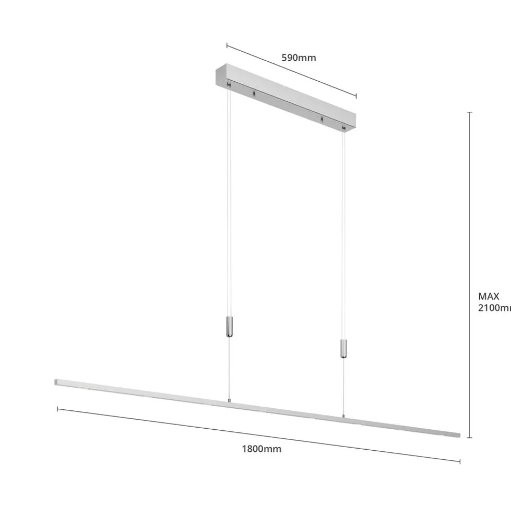 Lucande LED-pendellampe Arnik, 180 cm, nikkelfarvet, dæmpbar