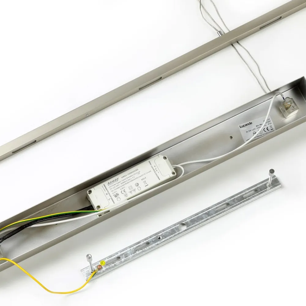 Lucande LED-pendellampe Arnik, 180 cm, nikkelfarvet, dæmpbar