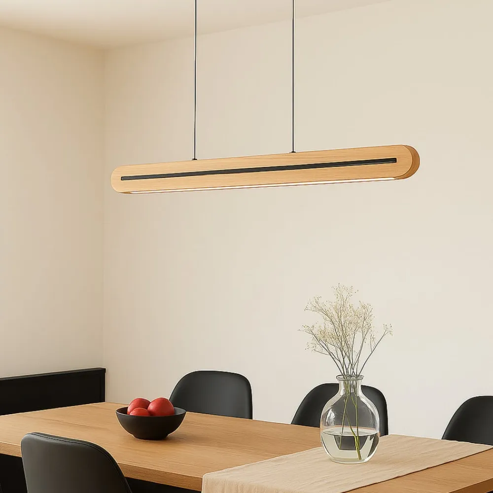 LED-pendellampe Darnor, træ, CCT, længde 100 cm^Lucande Best