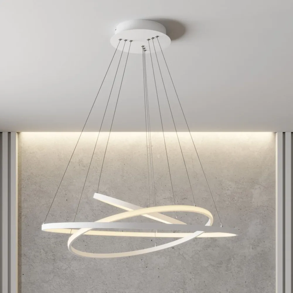 Lucande LED-pendellampe Ezana, hvid, metal, Ø 80 cm