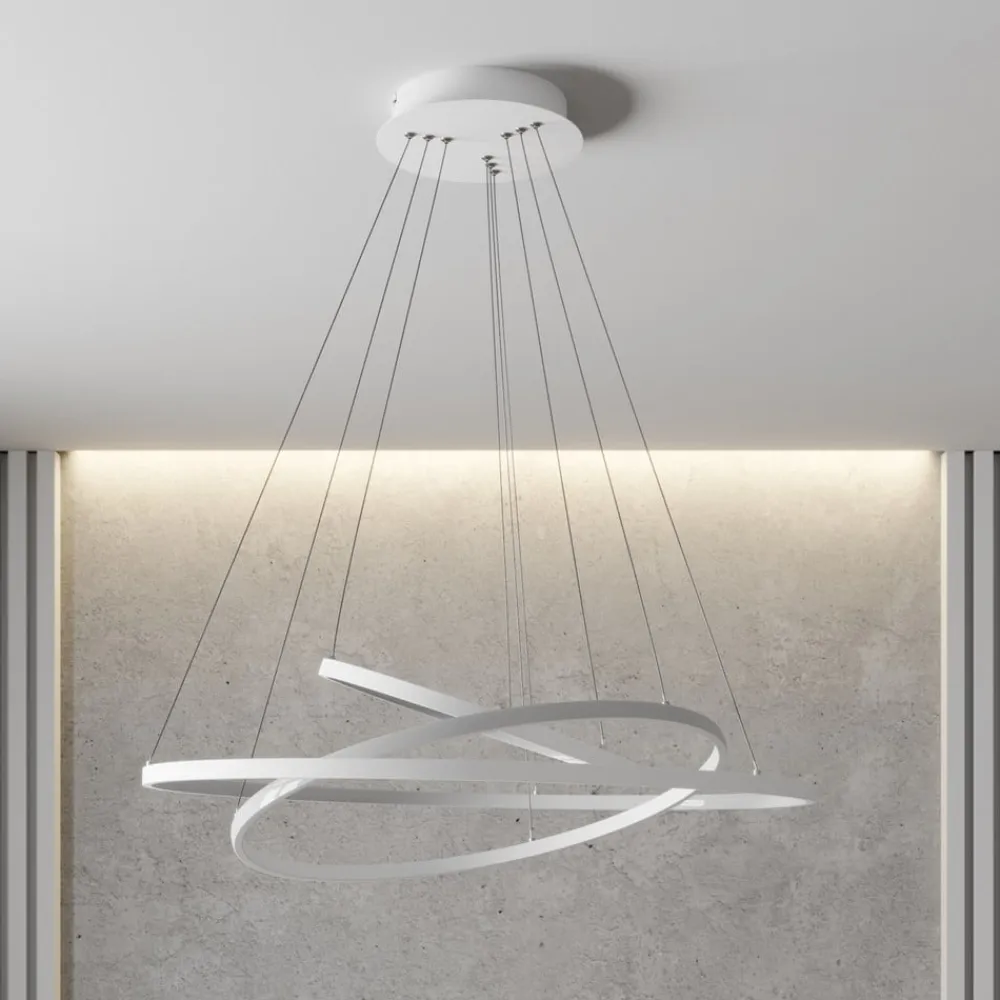 Lucande LED-pendellampe Ezana, hvid, metal, Ø 80 cm