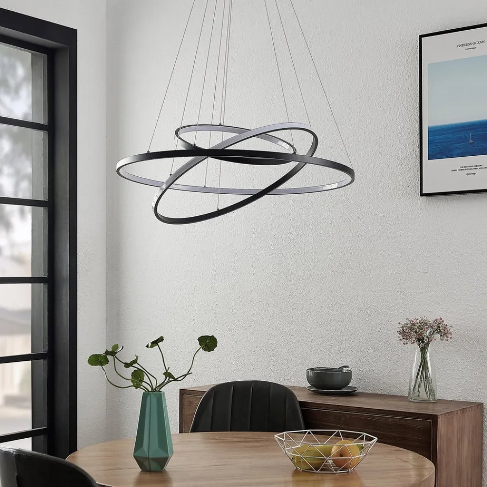 Lucande Pendellamper|Pendellamper>LED-pendellampe Ezana, sort, metal, Ø 80 cm