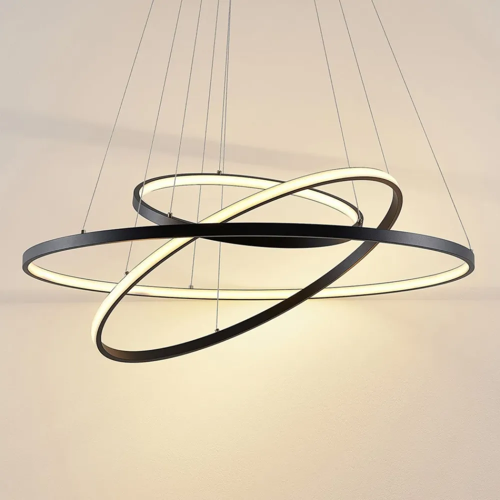 Lucande Pendellamper|Pendellamper>LED-pendellampe Ezana, sort, metal, Ø 80 cm