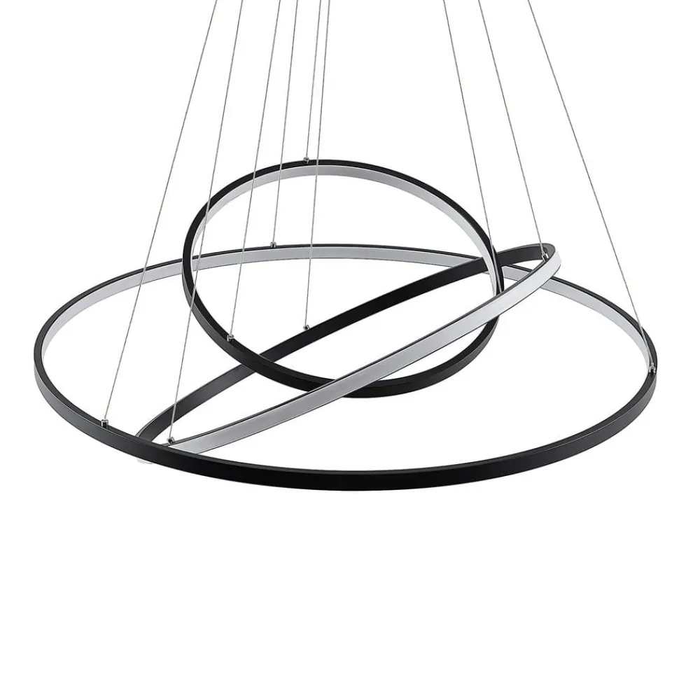 Lucande Pendellamper|Pendellamper>LED-pendellampe Ezana, sort, metal, Ø 80 cm