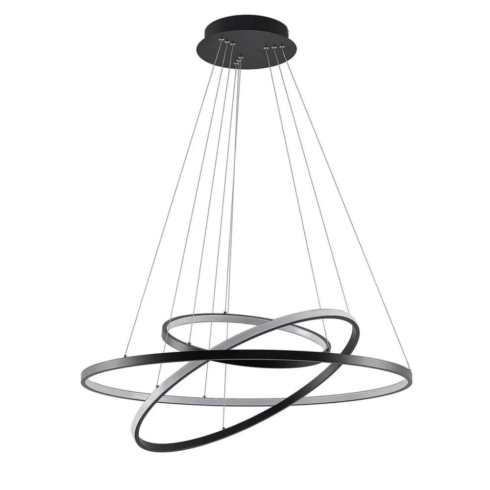 Lucande Pendellamper|Pendellamper>LED-pendellampe Ezana, sort, metal, Ø 80 cm