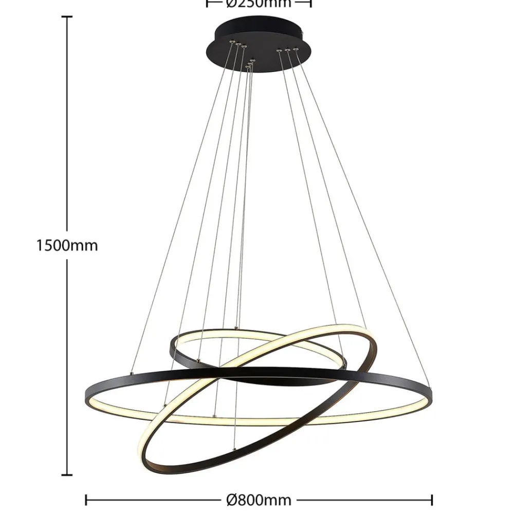 Lucande Pendellamper|Pendellamper>LED-pendellampe Ezana, sort, metal, Ø 80 cm
