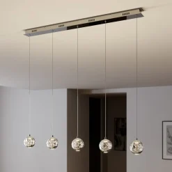 Lucande LED-pendellampe Hayley, 96 cm, 5 lyskilder, krom, glas