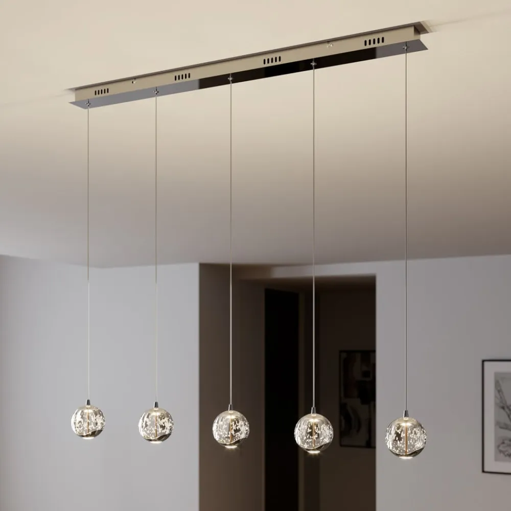 Lucande LED-pendellampe Hayley, 96 cm, 5 lyskilder, krom, glas