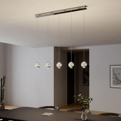 Lucande LED-pendellampe Hayley, 96 cm, 5 lyskilder, krom, glas