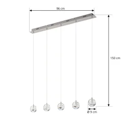 Lucande LED-pendellampe Hayley, 96 cm, 5 lyskilder, krom, glas