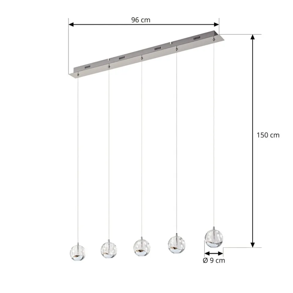 Lucande LED-pendellampe Hayley, 96 cm, 5 lyskilder, krom, glas