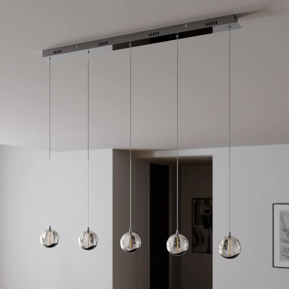 Lucande LED-pendellampe Hayley, 96 cm, 5 lyskilder, krom, glas