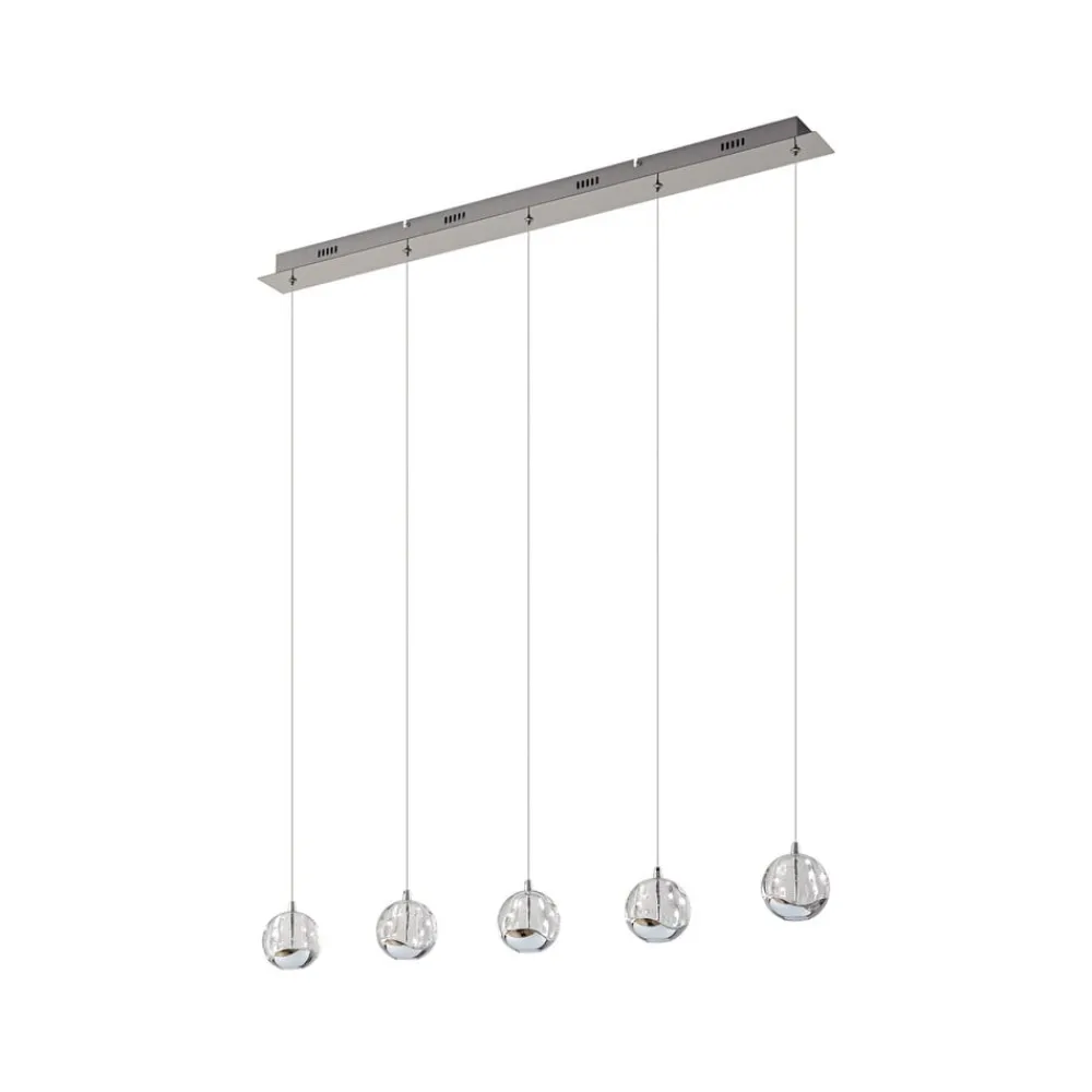 Lucande LED-pendellampe Hayley, 96 cm, 5 lyskilder, krom, glas