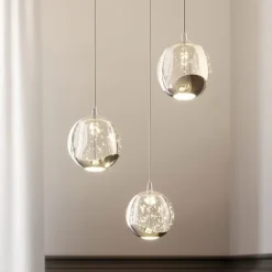 LED-pendellampe Hayley, Ø 25 cm, 3 lyskilder, krom, glas^Lucande New