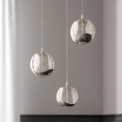 LED-pendellampe Hayley, Ø 25 cm, 3 lyskilder, krom, glas^Lucande New