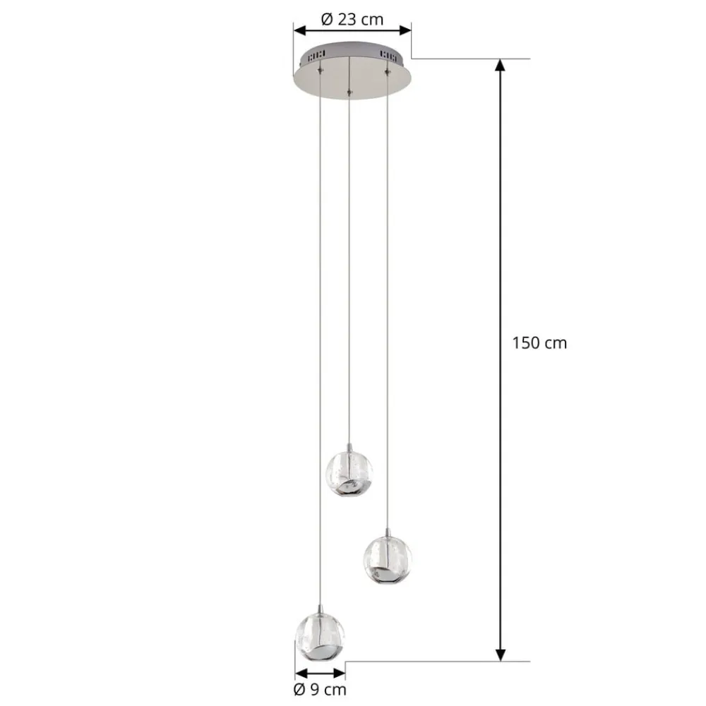 LED-pendellampe Hayley, Ø 25 cm, 3 lyskilder, krom, glas^Lucande New