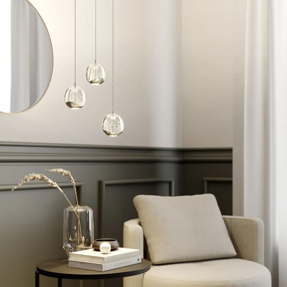 LED-pendellampe Hayley, Ø 25 cm, 3 lyskilder, krom, glas^Lucande New