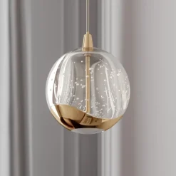 Lucande LED-pendellampe Hayley, Ø 9 cm, guldfarvet, glas