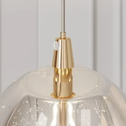 Lucande LED-pendellampe Hayley, Ø 9 cm, guldfarvet, glas