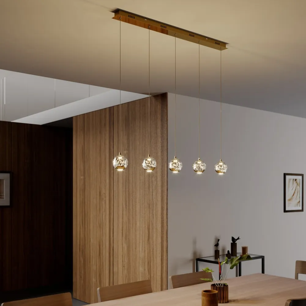 Lucande Pendellamper|Pendellamper>LED-pendellampe Hayley, 96 cm, 5 lyskilder, guld, glas