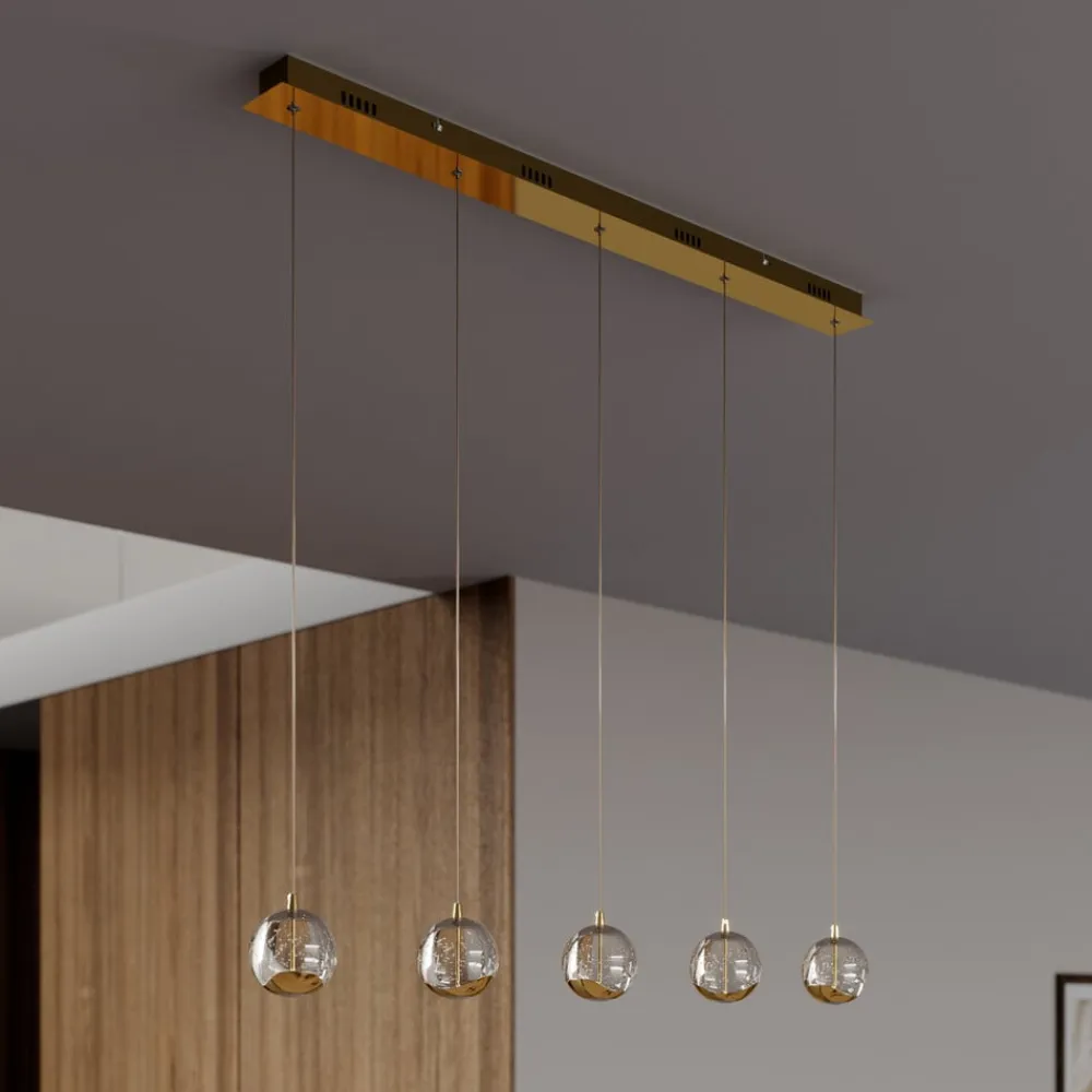 Lucande Pendellamper|Pendellamper>LED-pendellampe Hayley, 96 cm, 5 lyskilder, guld, glas