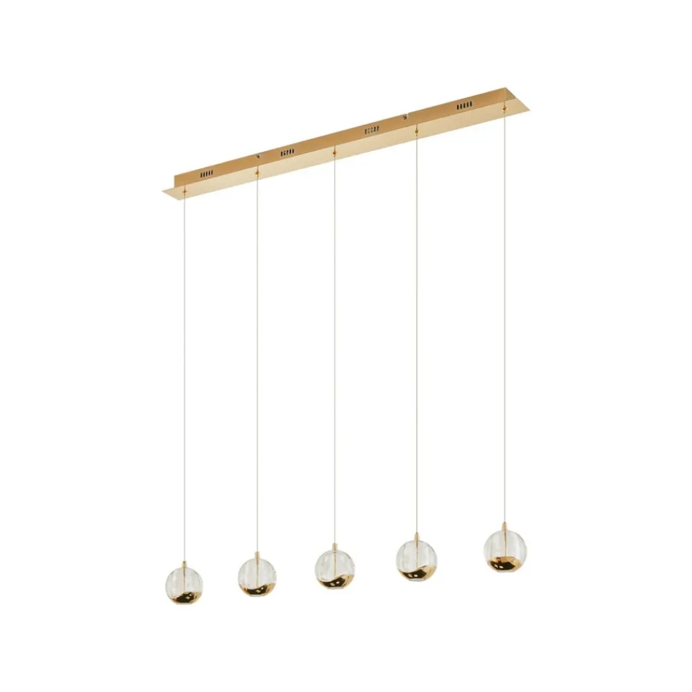 Lucande Pendellamper|Pendellamper>LED-pendellampe Hayley, 96 cm, 5 lyskilder, guld, glas