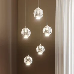 Lucande Pendellamper|Pendellamper>LED-pendellampe Hayley, Ø 30 cm, 5 lyskilder, krom, glas