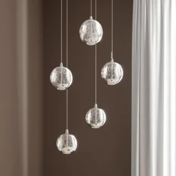 Lucande Pendellamper|Pendellamper>LED-pendellampe Hayley, Ø 30 cm, 5 lyskilder, krom, glas