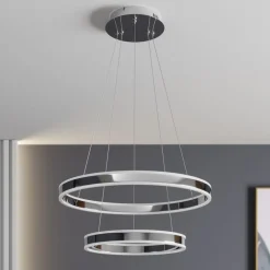 Lucande LED-pendellampe Lyani, 60 cm, 2 lyskilder, krom, dæmpbar